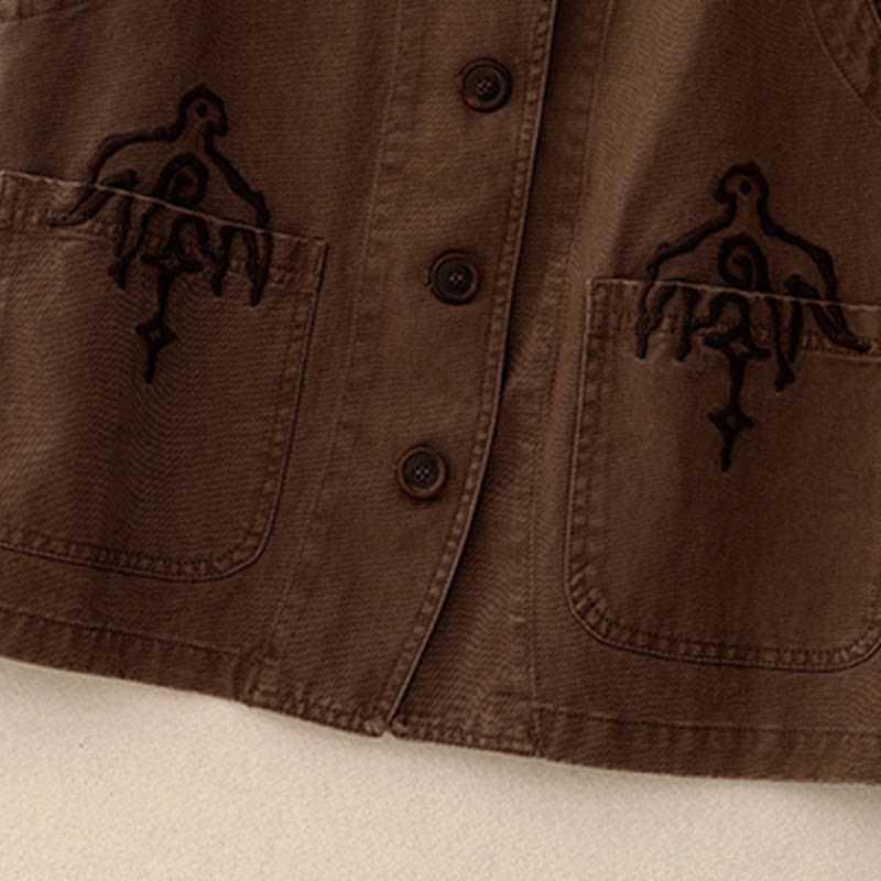 Buddha Stones Wiosenna, bawełniana kamizelka damska z dekoltem w serek, bez rękawów i kieszeniami, z haftem ptaków i twillu w stylu vintage - image 13