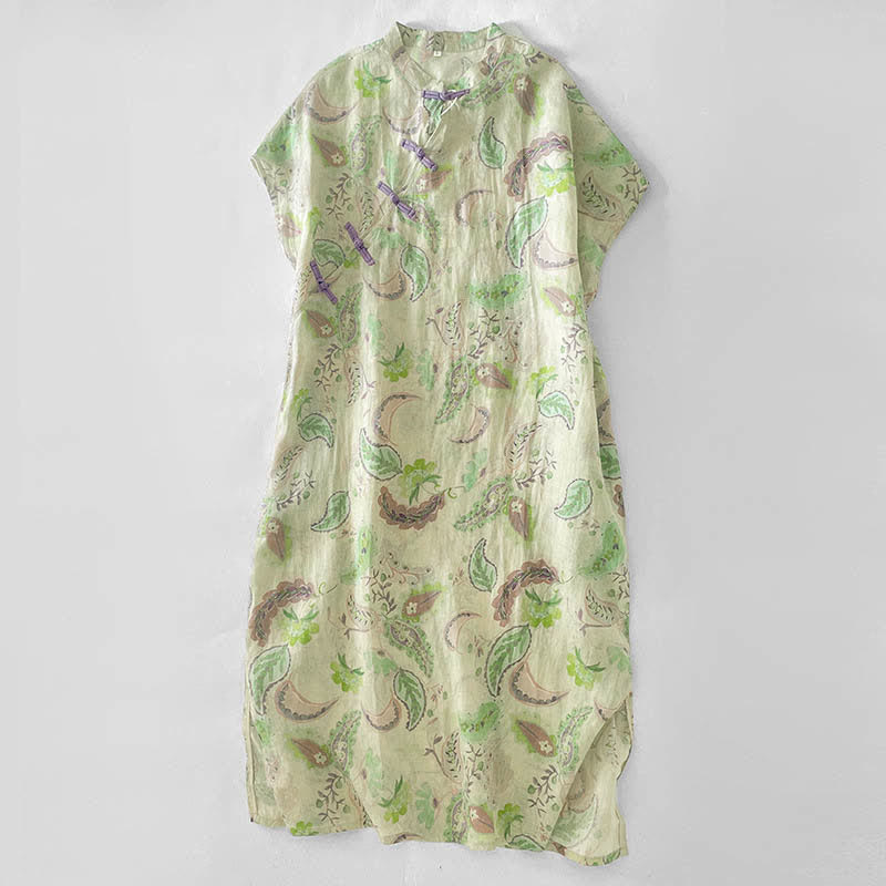 Buddha Stones Letnie sukienki damskie z krótkim rękawem i kieszeniami, w kwiaty i wzór paisley, ze stójką - PaleGreen - US14, UK/AU18, EU46 (2XL) - image 11