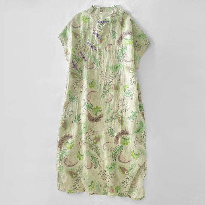 Buddha Stones Letnie sukienki damskie z krótkim rękawem i kieszeniami, w kwiaty i wzór paisley, ze stójką - PaleGreen - US14, UK/AU18, EU46 (2XL) - image 11