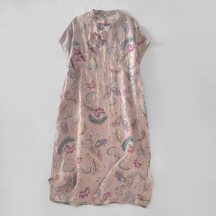 Buddha Stones Letnie sukienki damskie z krótkim rękawem i kieszeniami, w kwiaty i wzór paisley, ze stójką - MistyRose - US14, UK/AU18, EU46 (2XL) - image 0