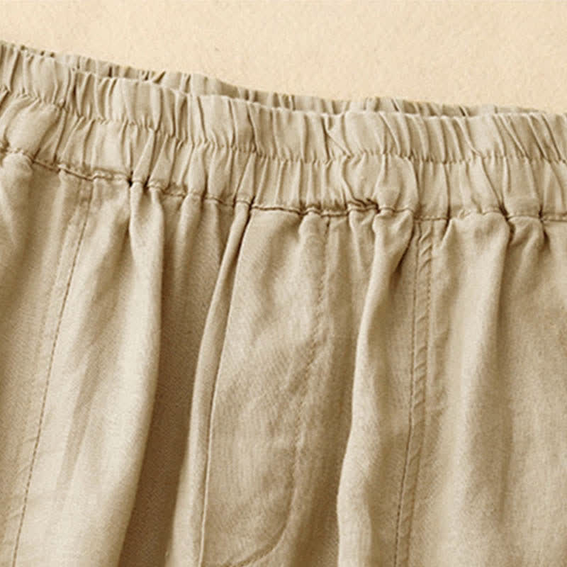 Buddha Stones Letnie lniane spodnie damskie zwężane z kieszeniami - image 6