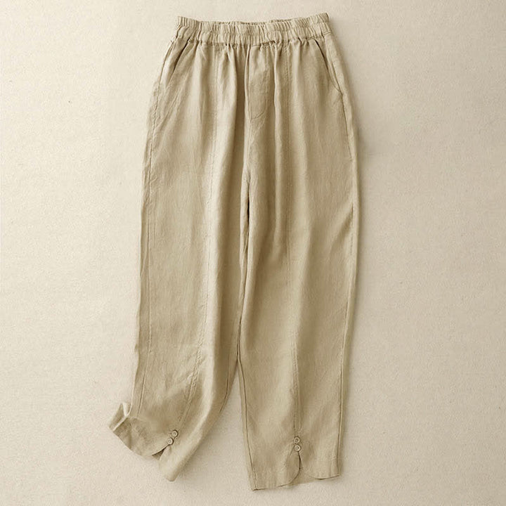 Buddha Stones Letnie lniane spodnie damskie zwężane z kieszeniami - Pszenica - US8-10，UK/AU12-14，EU40-42 (2XL) - image 5