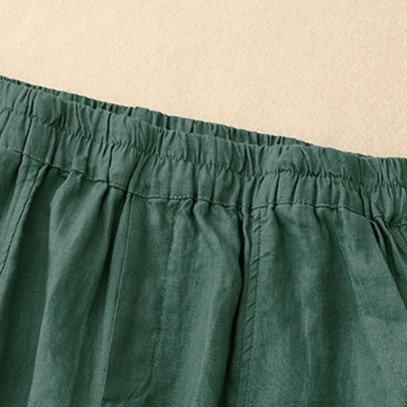 Buddha Stones Letnie lniane spodnie damskie zwężane z kieszeniami - image 1