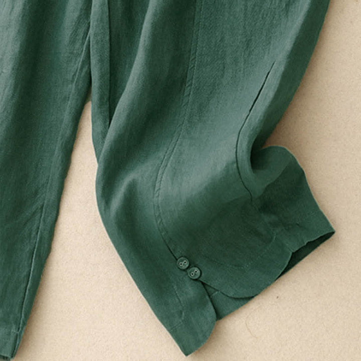 Buddha Stones Letnie lniane spodnie damskie zwężane z kieszeniami - image 3