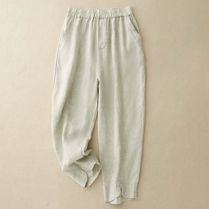 Buddha Stones Letnie lniane spodnie damskie zwężane z kieszeniami - Beżowy - US8-10，UK/AU12-14，EU40-42 (2XL) - image 8