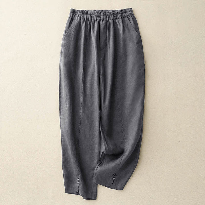 Buddha Stones Letnie lniane spodnie damskie zwężane z kieszeniami - DimGray - US8-10，UK/AU12-14，EU40-42 (2XL) - image 19