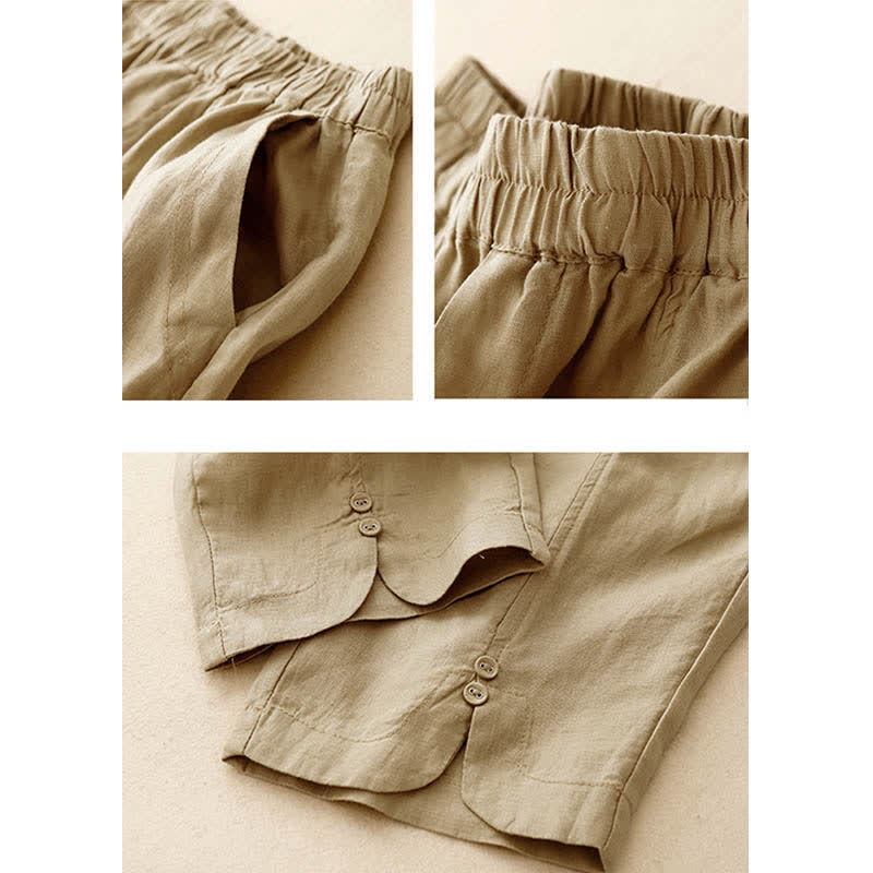Buddha Stones Letnie lniane spodnie damskie zwężane z kieszeniami - image 7