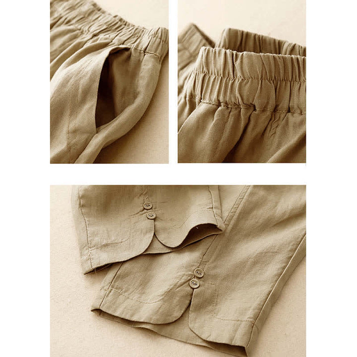 Buddha Stones Letnie lniane spodnie damskie zwężane z kieszeniami - image 7