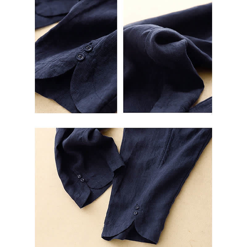 Buddha Stones Letnie lniane spodnie damskie zwężane z kieszeniami - image 18