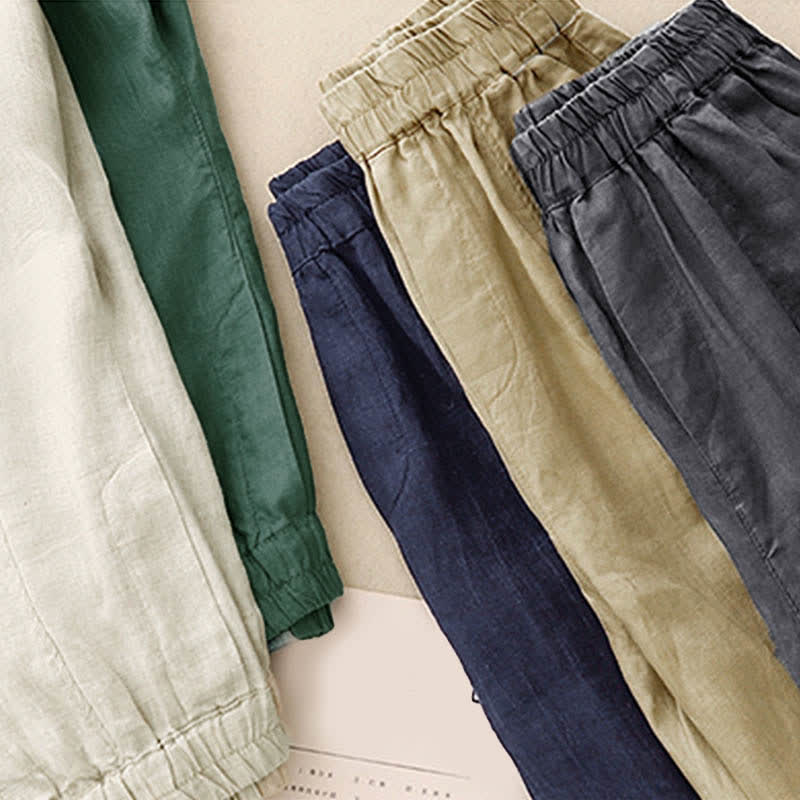 Buddha Stones Letnie lniane spodnie damskie zwężane z kieszeniami - image 22