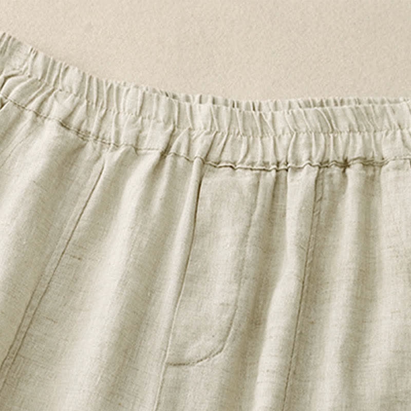 Buddha Stones Letnie lniane spodnie damskie zwężane z kieszeniami - image 12