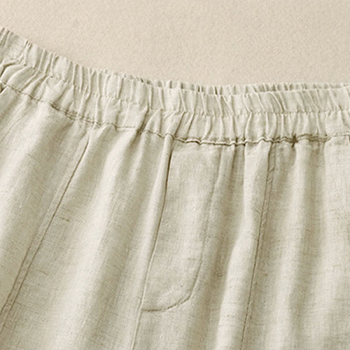 Buddha Stones Letnie lniane spodnie damskie zwężane z kieszeniami - image 12