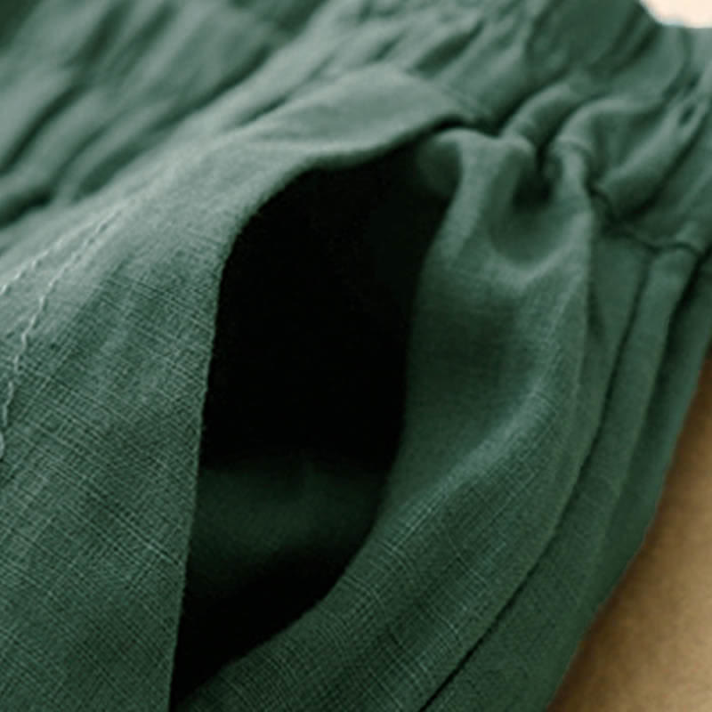 Buddha Stones Letnie lniane spodnie damskie zwężane z kieszeniami - image 2