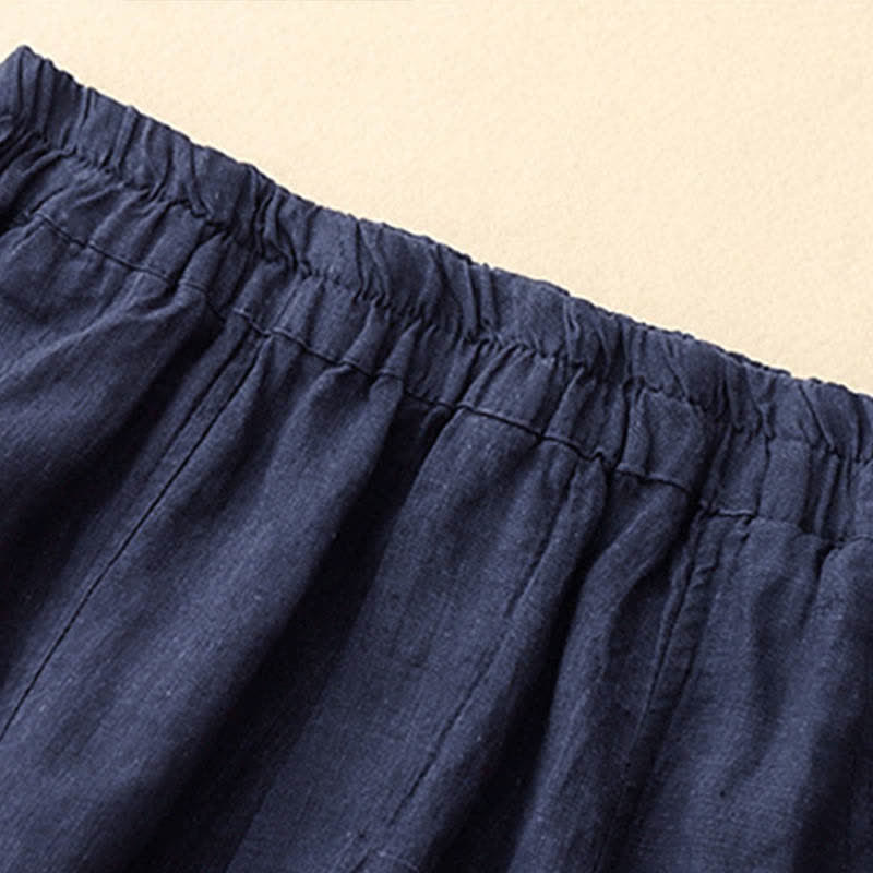 Buddha Stones Letnie lniane spodnie damskie zwężane z kieszeniami - image 17