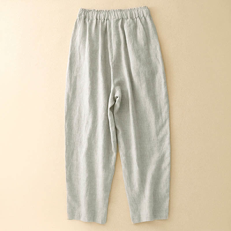 Buddha Stones Letnie lniane spodnie damskie zwężane z kieszeniami - image 9