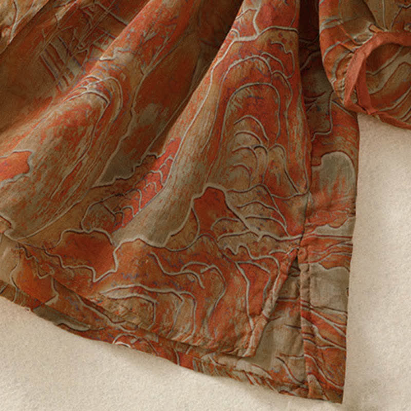 Buddha Stones Koszula damska z szyfonu z nadrukiem kwiatowym, zapinana na guziki, z kołnierzykiem typu stójka i rękawami do łokcia - image 11