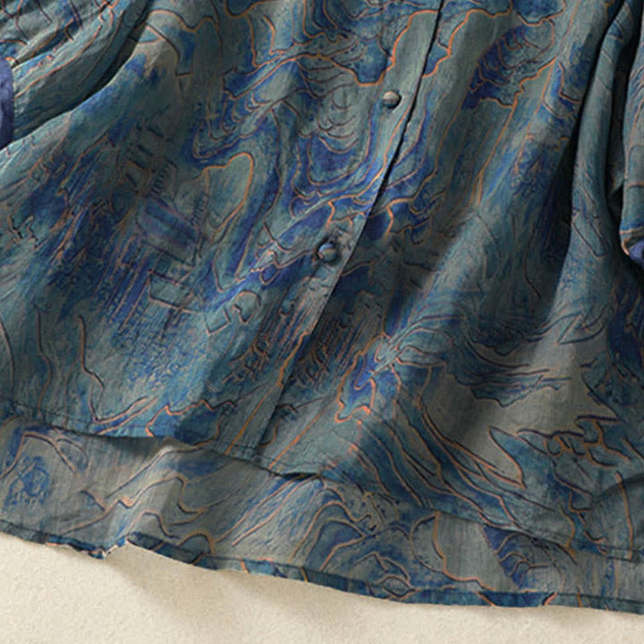 Buddha Stones Koszula damska z szyfonu z nadrukiem kwiatowym, zapinana na guziki, z kołnierzykiem typu stójka i rękawami do łokcia - image 6