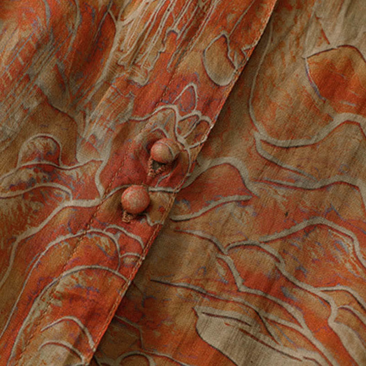 Buddha Stones Koszula damska z szyfonu z nadrukiem kwiatowym, zapinana na guziki, z kołnierzykiem typu stójka i rękawami do łokcia - image 13