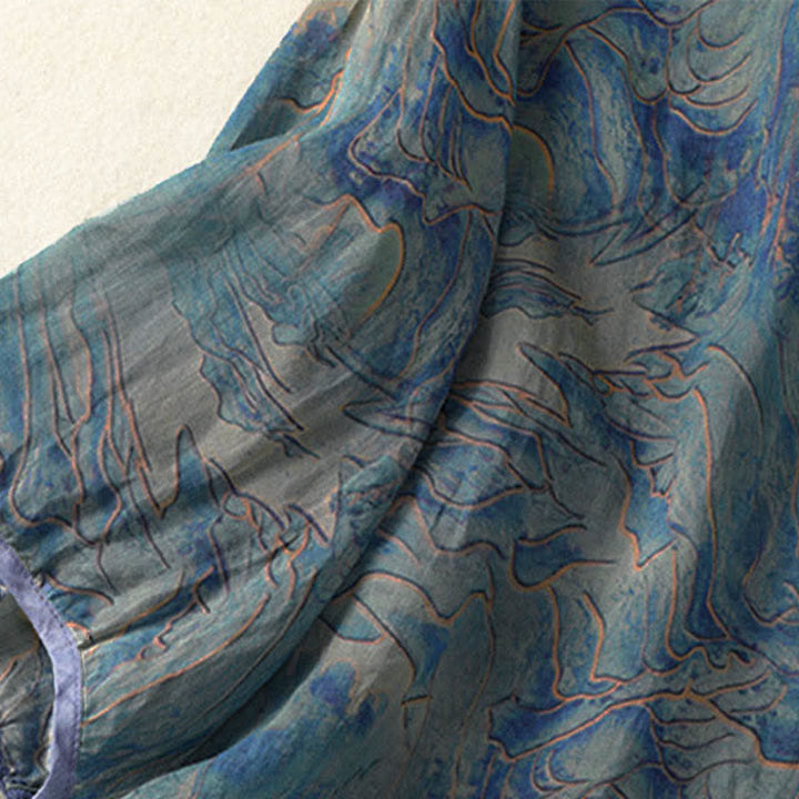 Buddha Stones Koszula damska z szyfonu z nadrukiem kwiatowym, zapinana na guziki, z kołnierzykiem typu stójka i rękawami do łokcia - image 4