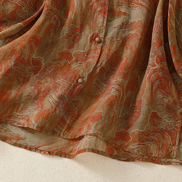 Buddha Stones Koszula damska z szyfonu z nadrukiem kwiatowym, zapinana na guziki, z kołnierzykiem typu stójka i rękawami do łokcia - image 12