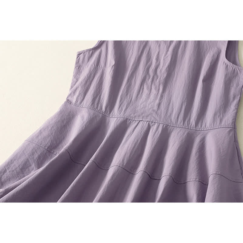 Buddha Stones Letnia bawełniana sukienka damska midi bez rękawów z wysokim stanem i kieszeniami - image 1