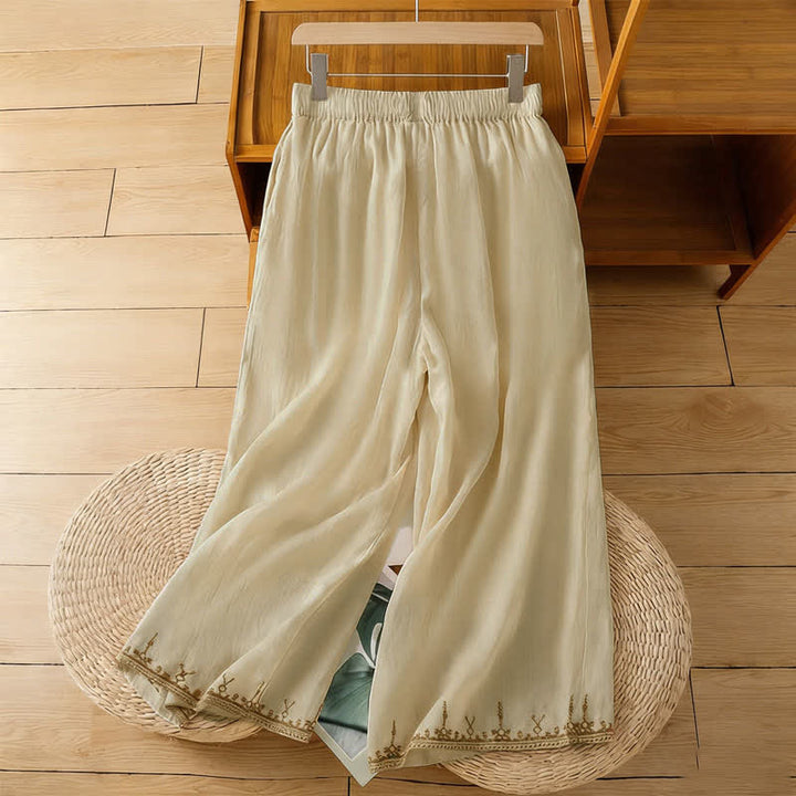 Buddha Stones Letnie, haftowane, szerokie spodnie damskie w stylu boho z kieszeniami - image 14