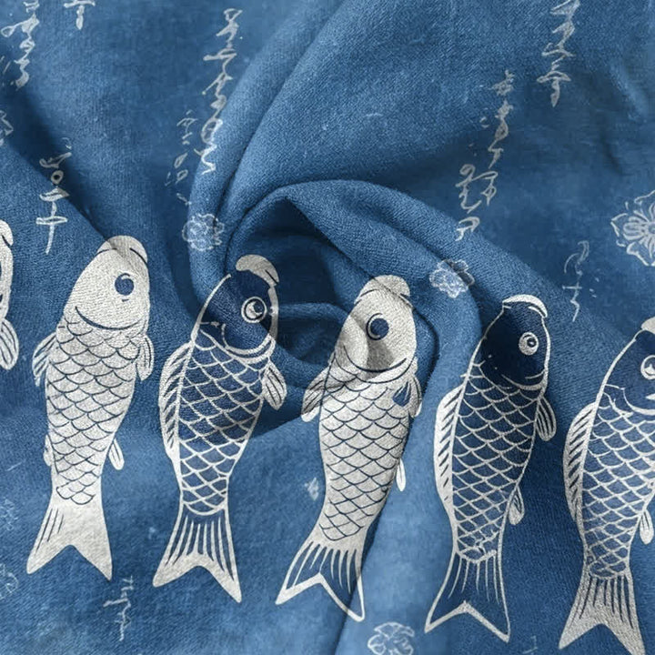Buddha Stones Koszula męska z krótkim rękawem i półguzikiem z bawełny Koi Fish Emblem - image 2