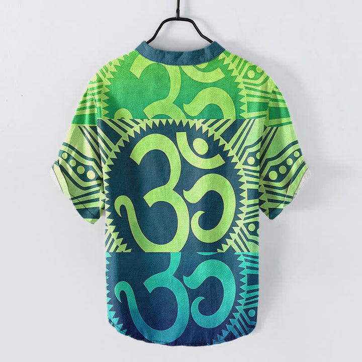 Buddha Stones Koszula męska z krótkim rękawem Cotton Om Emblem zapinana na pół guzika - image 5