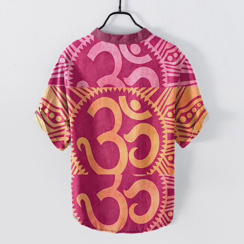 Buddha Stones Koszula męska z krótkim rękawem Cotton Om Emblem zapinana na pół guzika - image 7