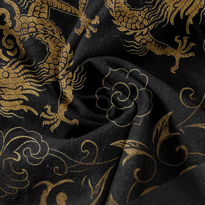 Buddha Stones Koszula męska z krótkim rękawem Cotton Dragon Cloud Emblem zapinana na pół guzika - image 4