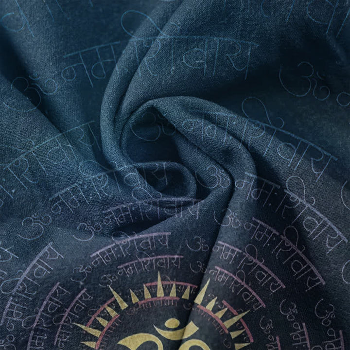 Buddha Stones Koszula męska z krótkim rękawem i półguzikiem z bawełny Om Mantra Emblem - image 4