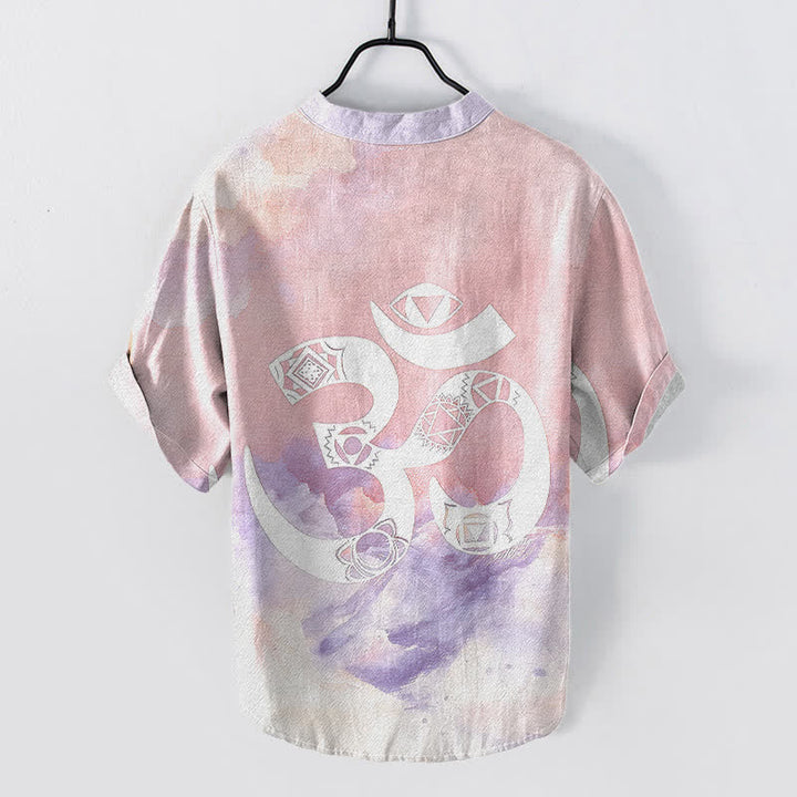 Buddha Stones Koszula męska z krótkim rękawem i guzikami Cotton Om Chakra Emblem - image 6