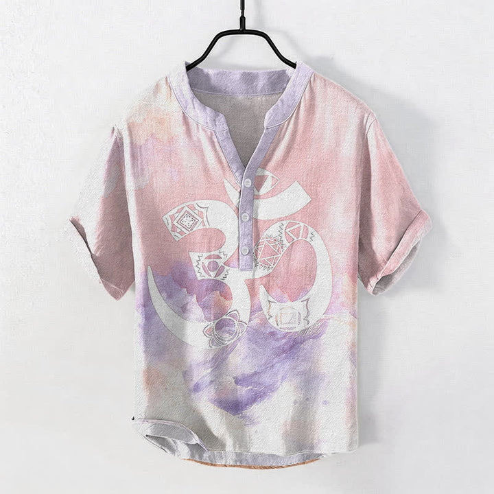 Buddha Stones Koszula męska z krótkim rękawem i guzikami Cotton Om Chakra Emblem - Jasnoróżowy - US/UK/AU50, EU60 (5XL) - image 5