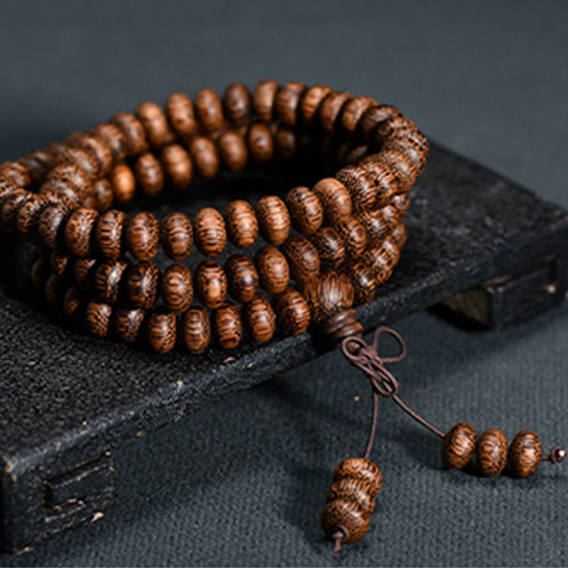 Buddha Stones 108 teksturowanych drewnianych koralików, uspokajająca mala energetyczna - 6*9mm*108 - image 0