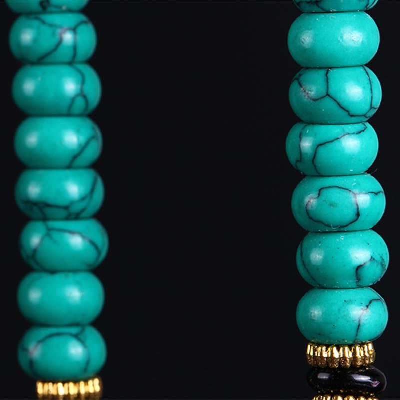 Buddha Stones Tybetańskie koraliki 108 turkusowych koralików Dzi Wisdom Balance Mala - image 8