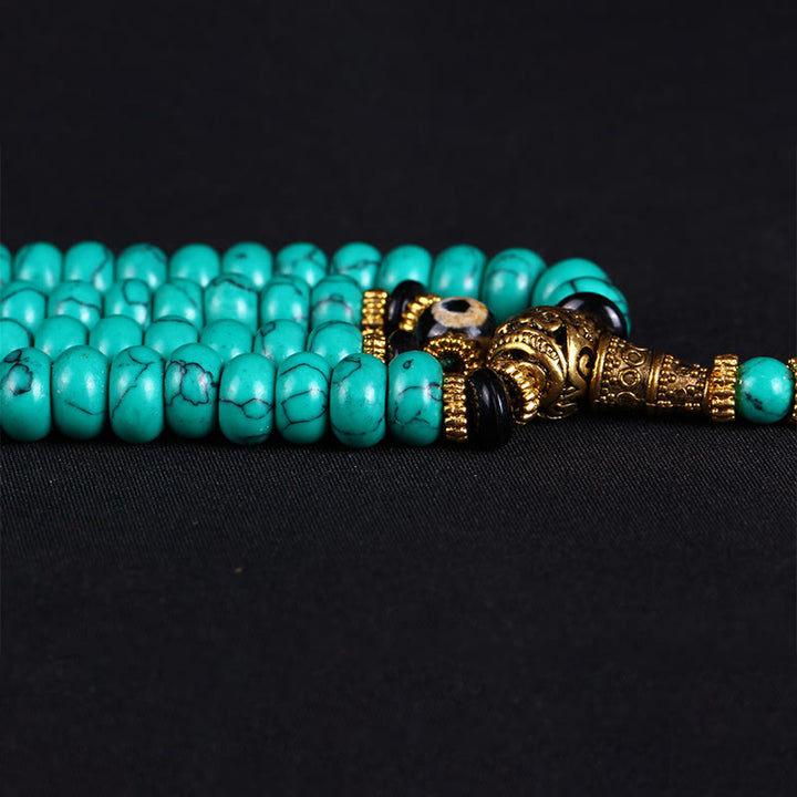 Buddha Stones Tybetańskie koraliki 108 turkusowych koralików Dzi Wisdom Balance Mala - image 6
