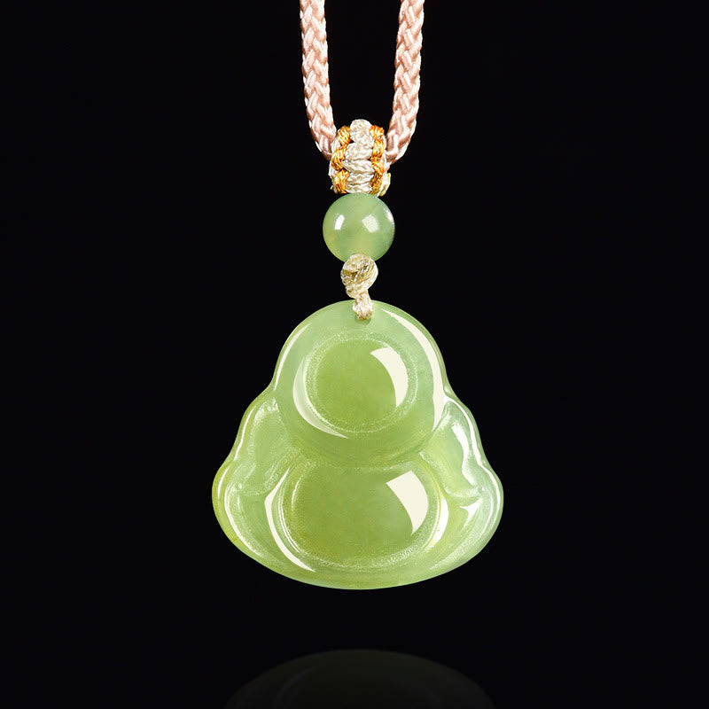 Buddha Stones Naszyjnik z zielonego jadeitu z wisiorkiem "Śmiejący się Budda" w formie liny dobrobytu - image 3