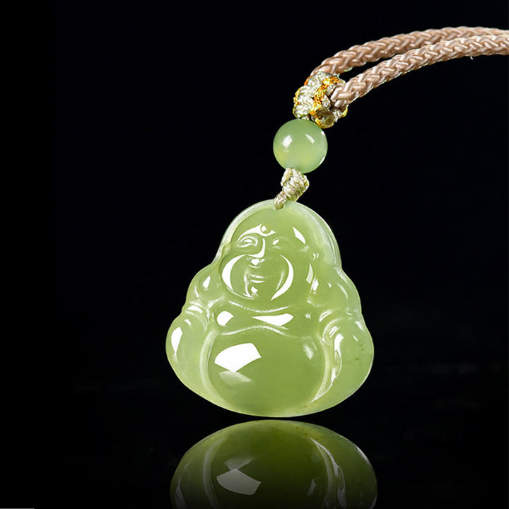 Buddha Stones Naszyjnik z zielonego jadeitu z wisiorkiem "Śmiejący się Budda" w formie liny dobrobytu - image 1
