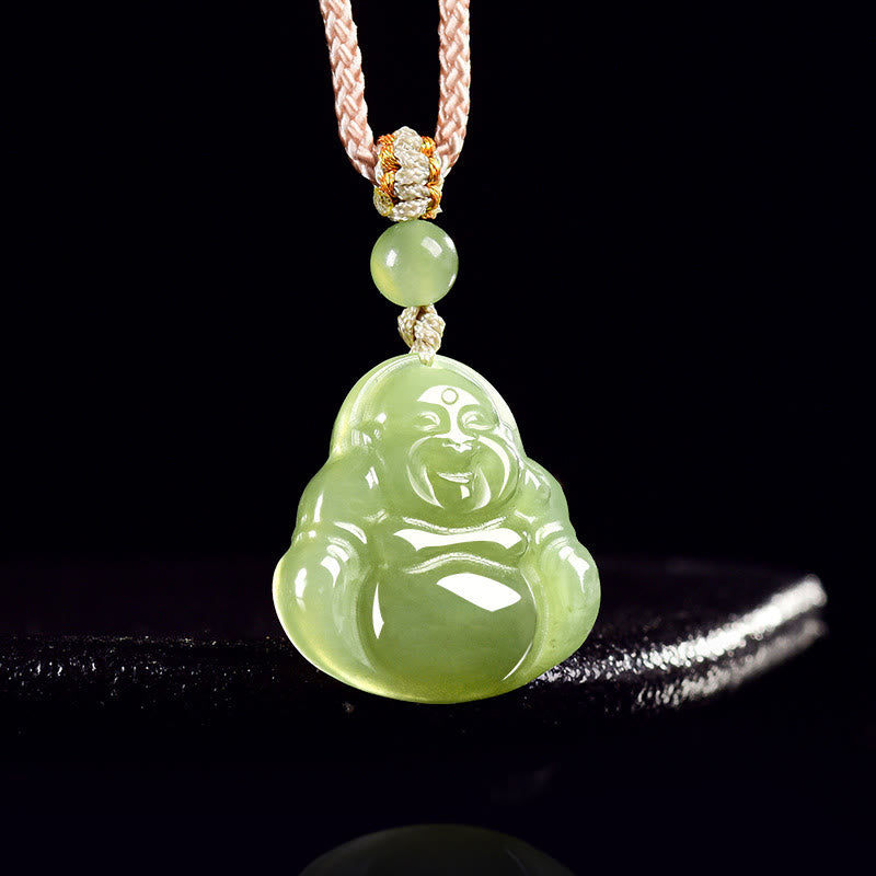 Buddha Stones Naszyjnik z zielonego jadeitu z wisiorkiem "Śmiejący się Budda" w formie liny dobrobytu - image 2
