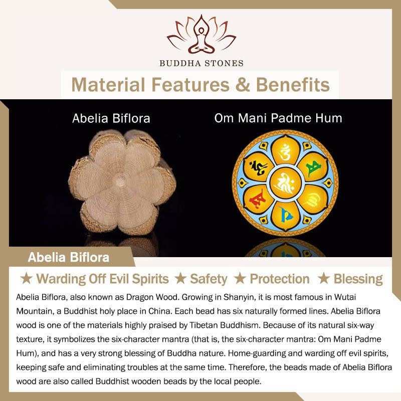 Buddha Stones Bransoletka z naturalnego drewna abelia biflora Heart Sutra Om Mani Padme Hum - image 6