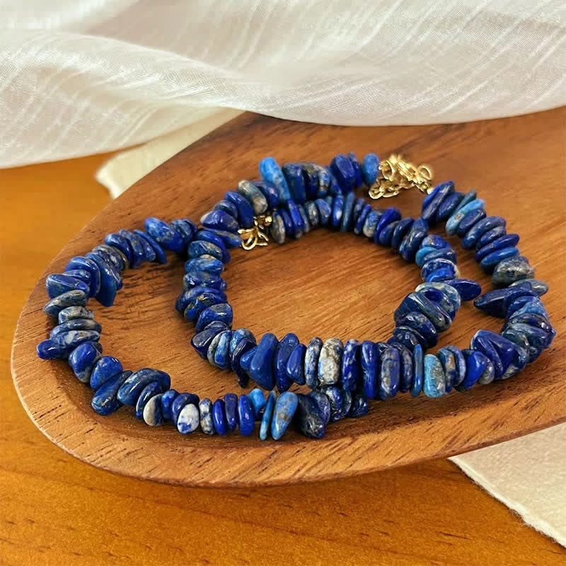 Buddha Stones Naturalna nieregularna bransoletka z lapis lazuli i lazurytu - image 1