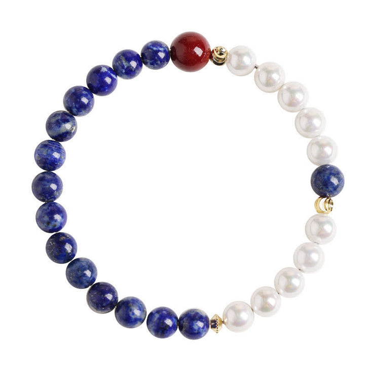 Buddha Stones Bransoletka z koralików Lapis Lazuli i Lazurytu z Perłą i Cynobrem - image 11