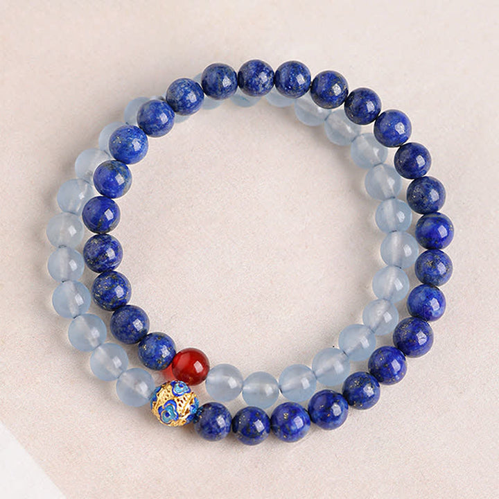 Buddha Stones Bransoletka Balance z podwójnym owinięciem z lapis lazuli, akwamarynu i czerwonego agatu - Lapis Lazuli (obwód nadgarstka 14-15 cm) - 6 mm - image 0