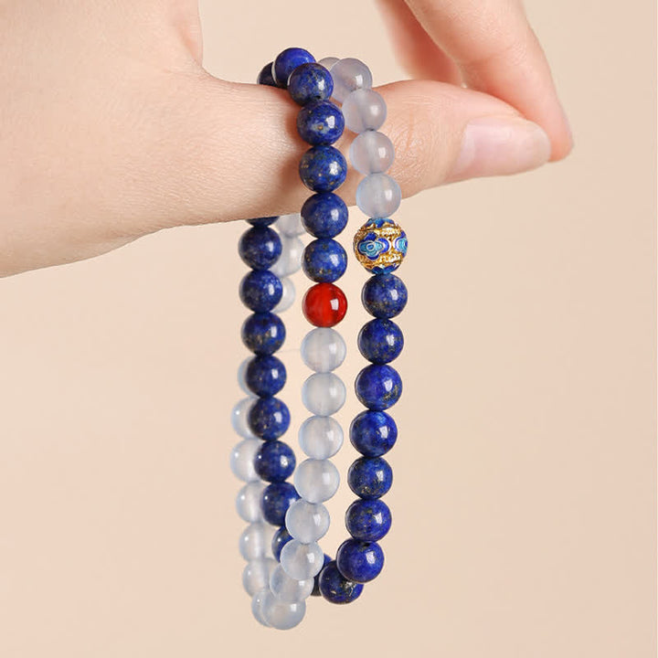 Buddha Stones Bransoletka Balance z podwójnym owinięciem z lapis lazuli, akwamarynu i czerwonego agatu - image 3