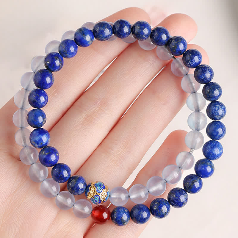 Buddha Stones Bransoletka Balance z podwójnym owinięciem z lapis lazuli, akwamarynu i czerwonego agatu - image 2