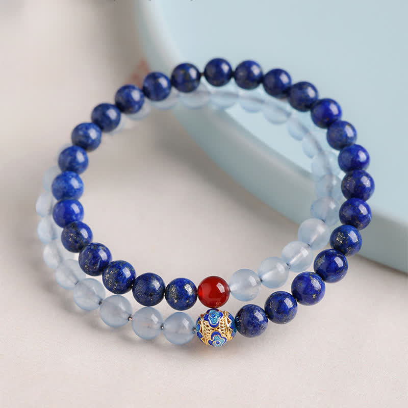 Buddha Stones Bransoletka Balance z podwójnym owinięciem z lapis lazuli, akwamarynu i czerwonego agatu - image 1