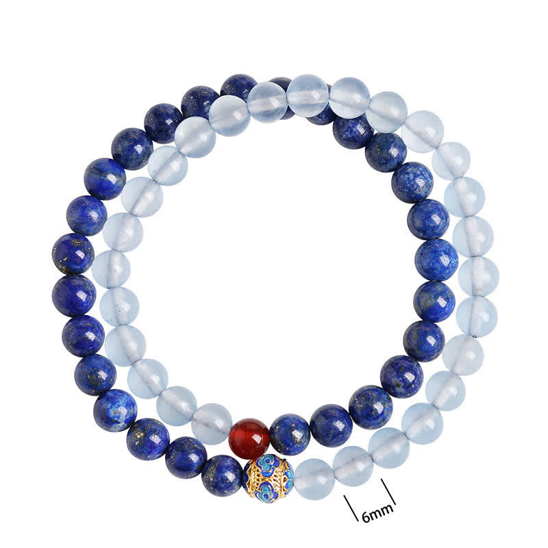 Buddha Stones Bransoletka Balance z podwójnym owinięciem z lapis lazuli, akwamarynu i czerwonego agatu - image 10