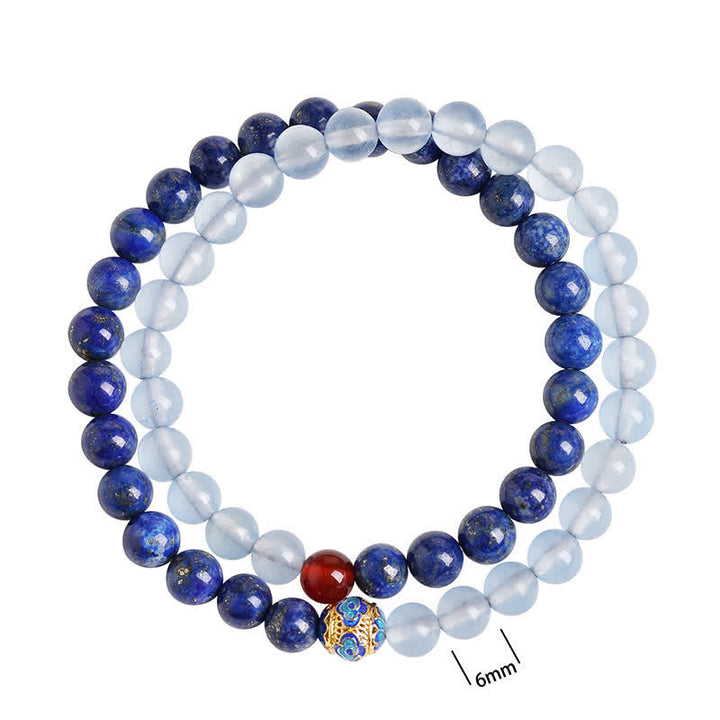 Buddha Stones Bransoletka Balance z podwójnym owinięciem z lapis lazuli, akwamarynu i czerwonego agatu - image 10