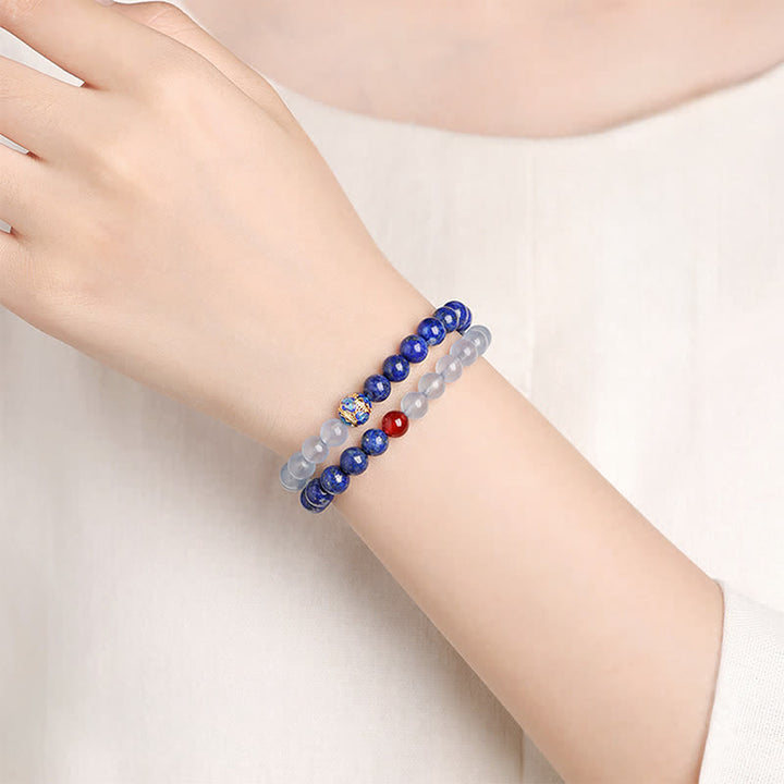 Buddha Stones Bransoletka Balance z podwójnym owinięciem z lapis lazuli, akwamarynu i czerwonego agatu - image 4