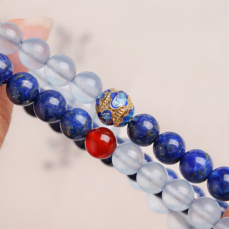 Buddha Stones Bransoletka Balance z podwójnym owinięciem z lapis lazuli, akwamarynu i czerwonego agatu - image 8